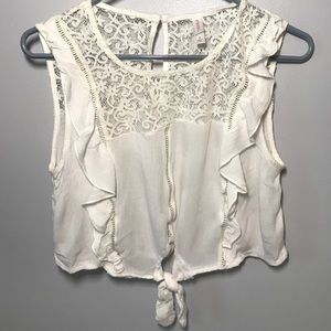Lace/ruffles white crop top